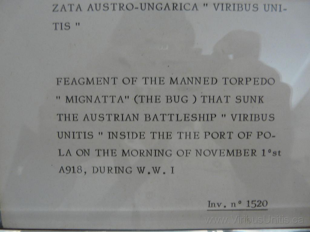 P1060833.JPG - Fragment of the manned torpedo that sank the AH Battleship Viribus Unitis
